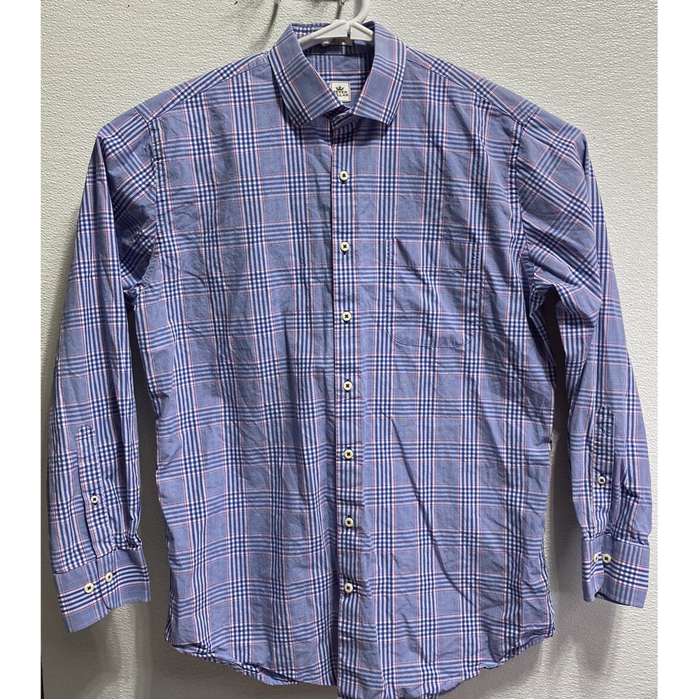 Peter Millar Mens Long Sleeve 100%‎ Cotton Blue Plaid Size Large